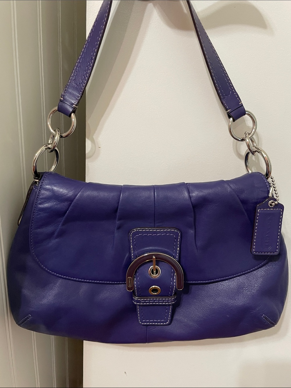Like New RARE Coach Deep Purple Leather Shoulder Bag with Buckle Detail